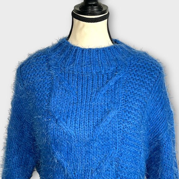 RENEE C Cable Knit Eyelash Sweater SMALL Royal Blue Cozy NEW - Picture 4 of 11